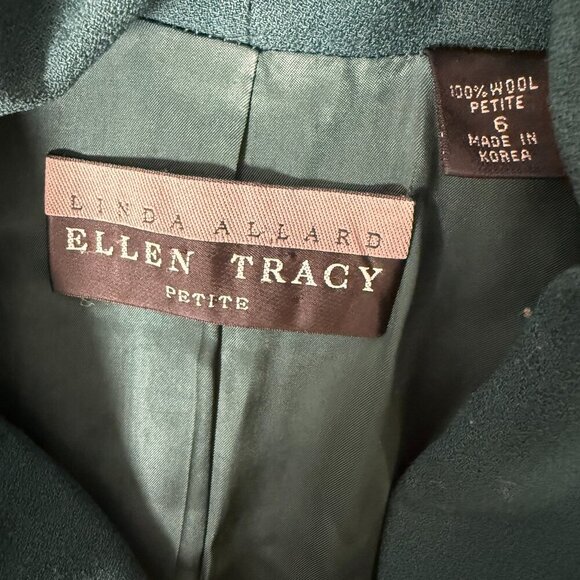 Linda Allard Ellen Tracy Green 100% Wool Suit Jacket Sz Petite 6, Skirt Sz 4 - Picture 2 of 14